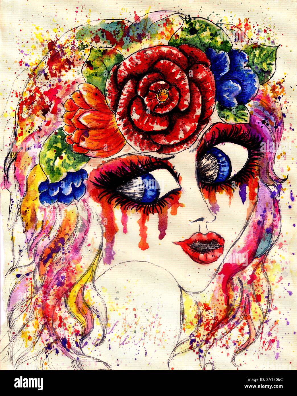 πίδακας Λουλούδι της πόλης Αναστέλλω girl with flower crown painting στήθος  Λεπτομερής αλεξίπτωτο