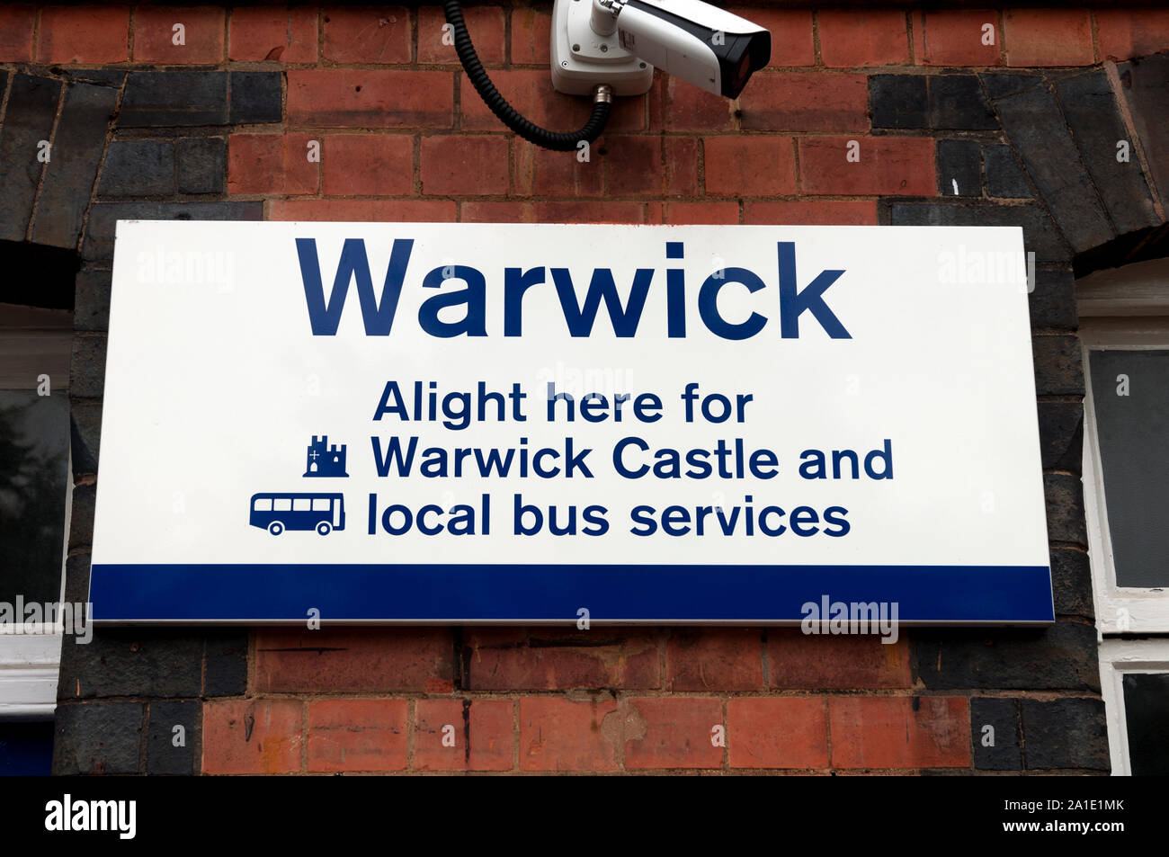 Warwick railway station sign, Warwickshire, UK Stock Photo Alamy