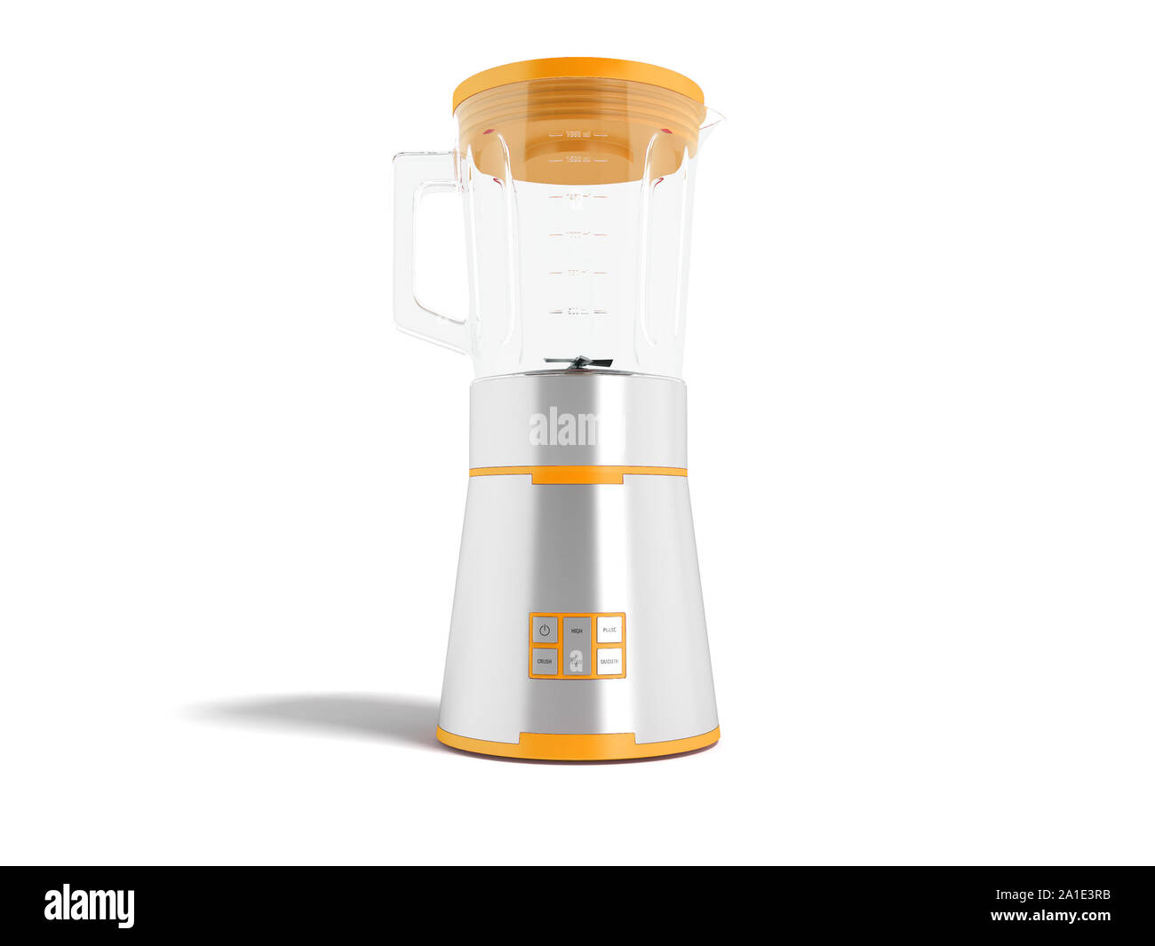 Modern electric blender with glass metal cup with orange inserts with