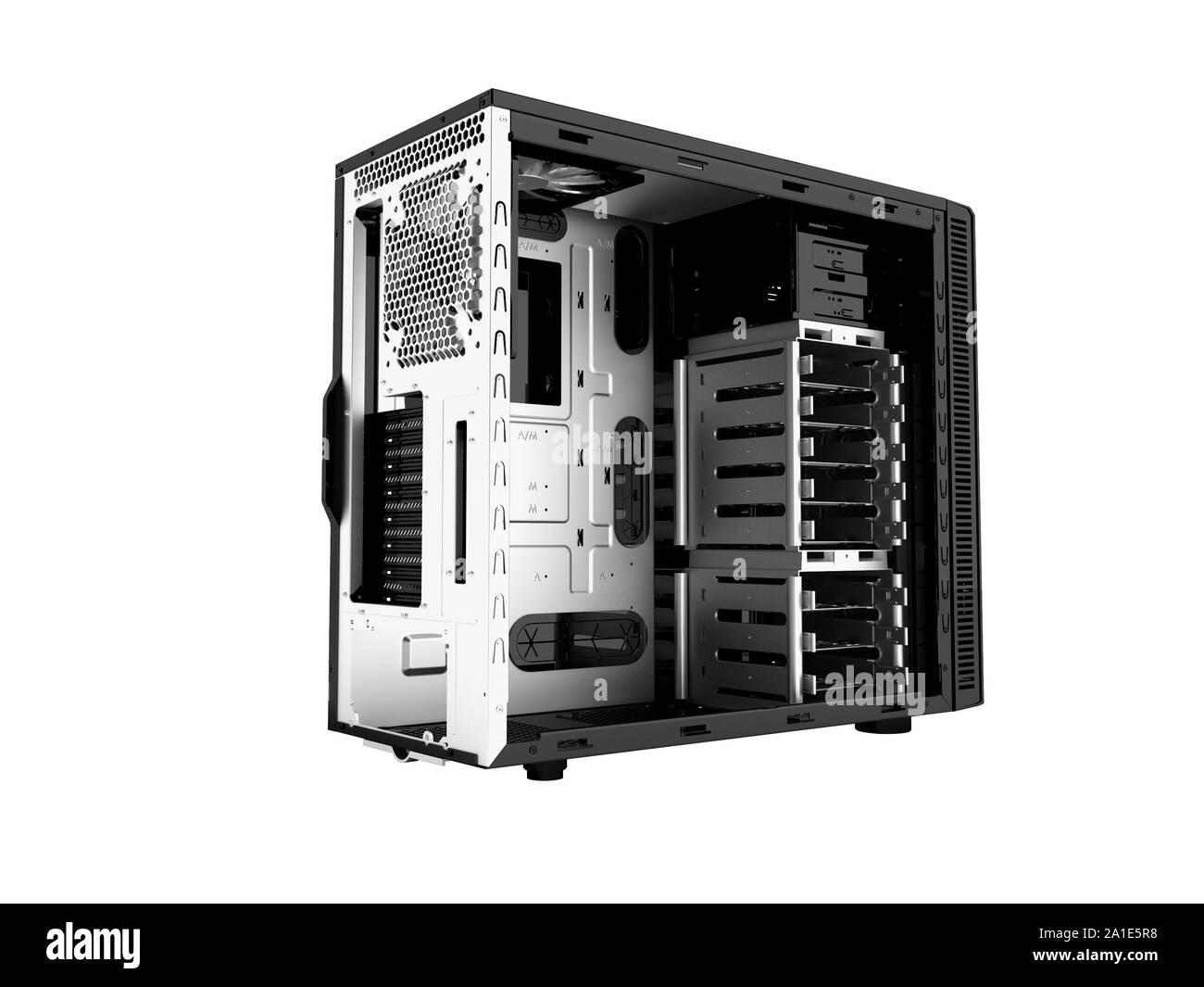 System unit of a personal computer black metal empty 3d render on white