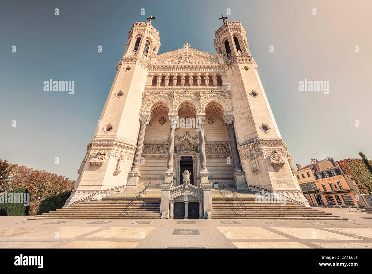 Facade of the basilica of Notre-Dame de Fourviere in Lyon, France Stock Photo