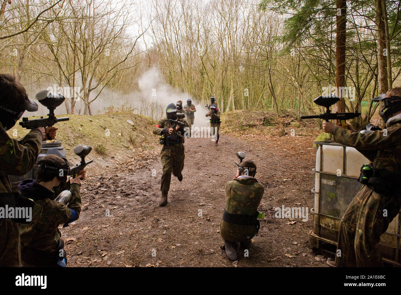 Paint ball in North Wales, Bear Grylls Stock Photo Alamy