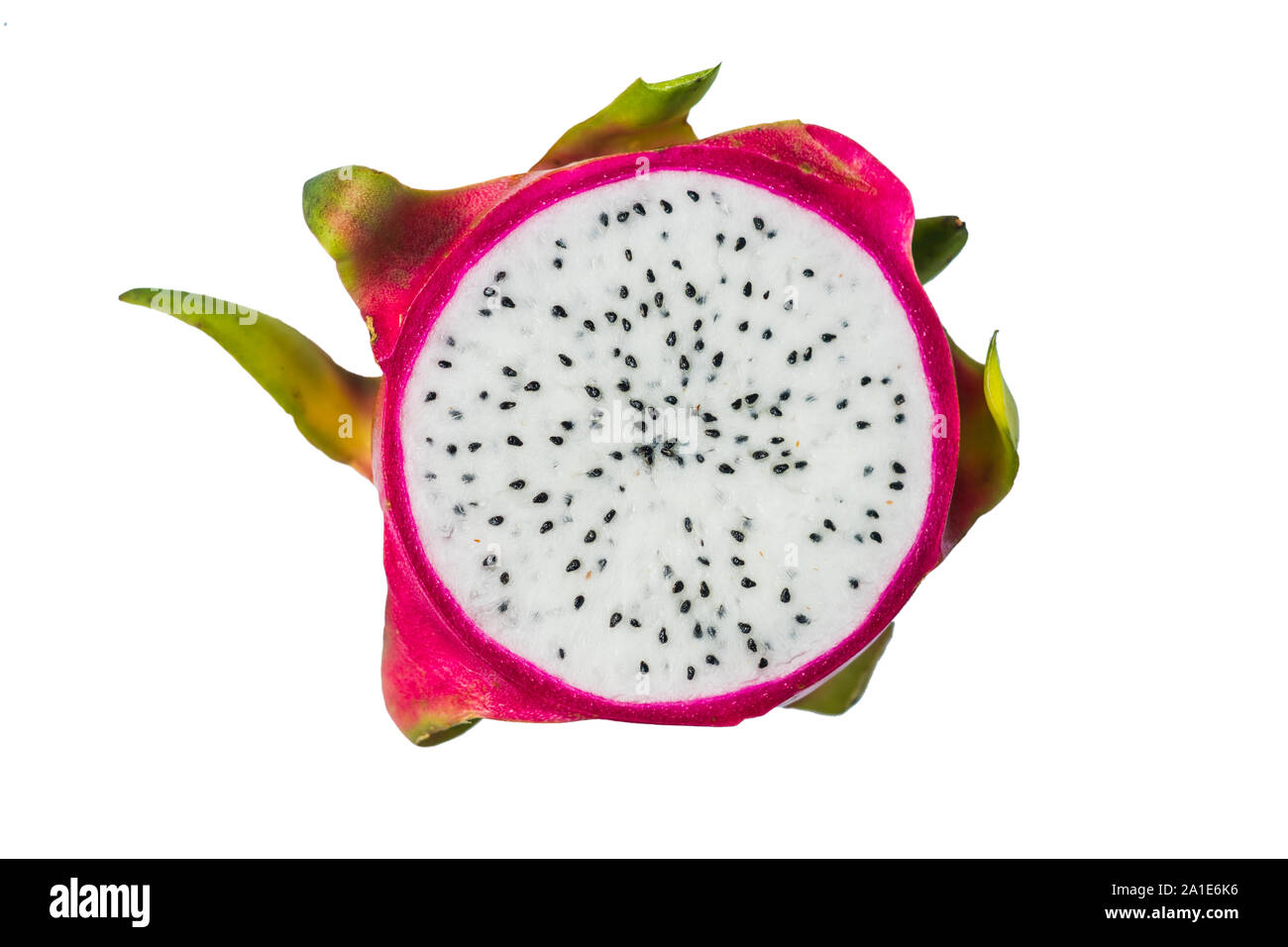 A slice of pitahaya fruit isolated on white background. Stock Photo