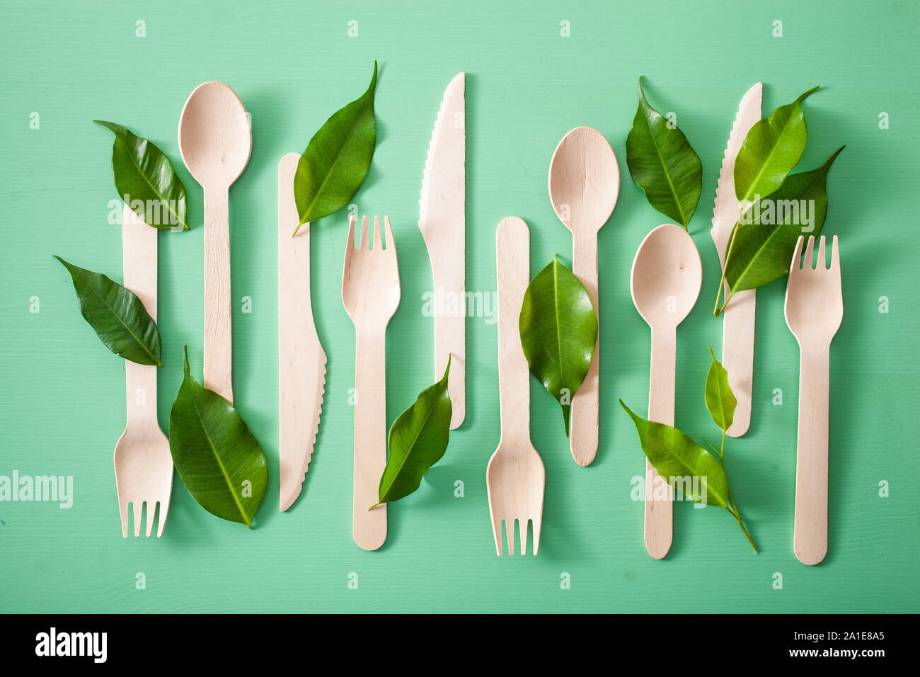 eco friendly wooden cutlery. plastic free concept Stock Photo