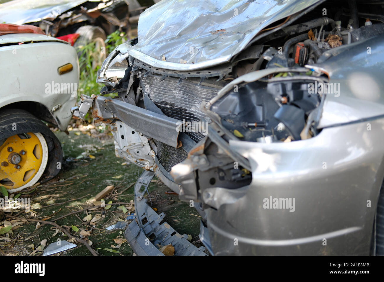 crashed damaged broken car. automobile crash collision accident Stock ...