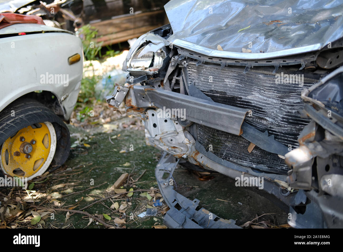 crashed damaged broken car. automobile crash collision accident Stock ...