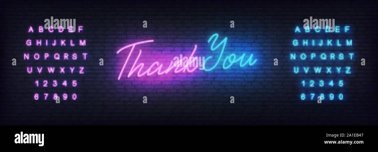Thank You Neon Template Neon Lettering Banner Thank You Stock