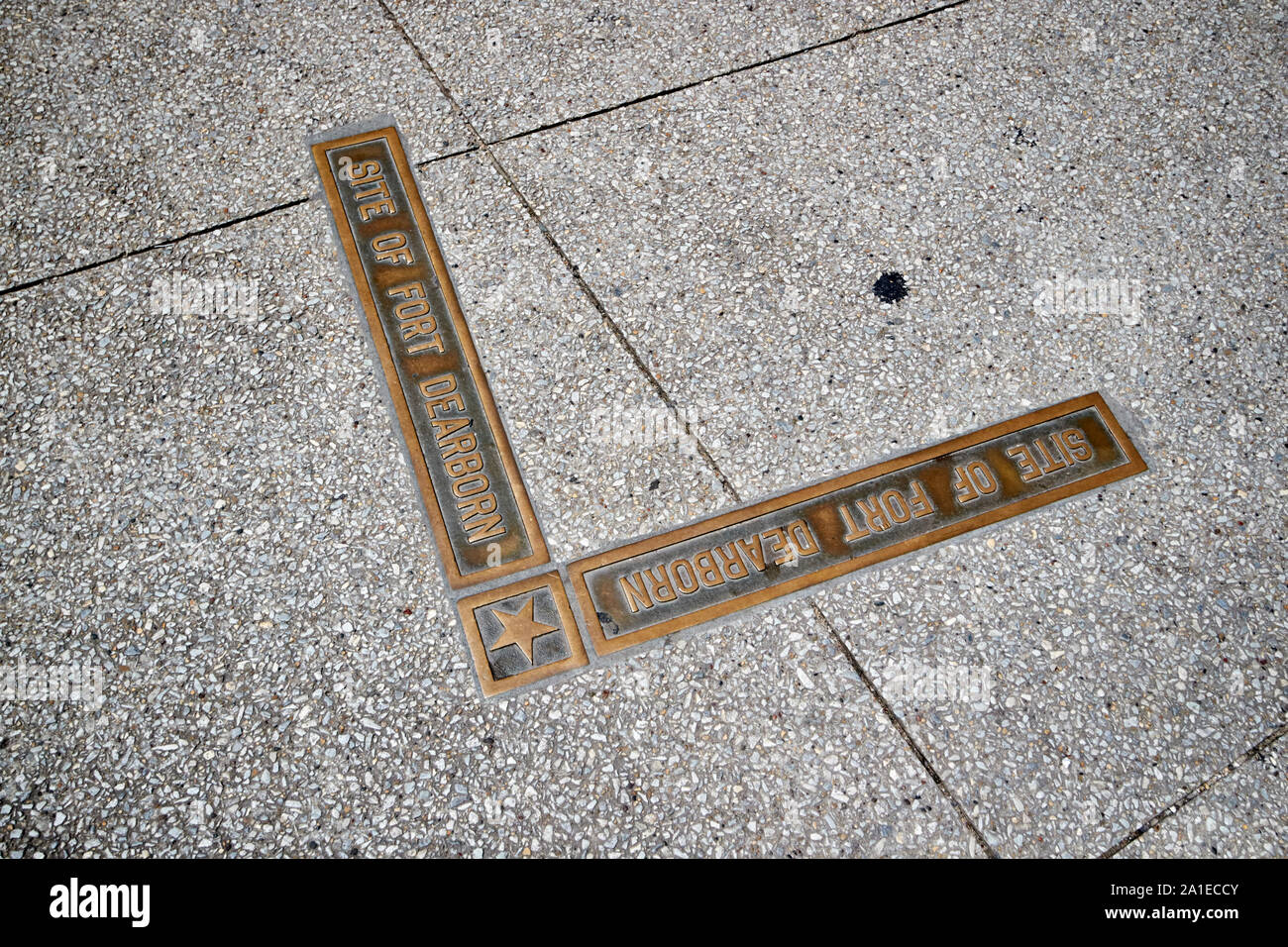 site of fort dearborn marker on sidewalk in downtown chicago illinois united states of america Stock Photo