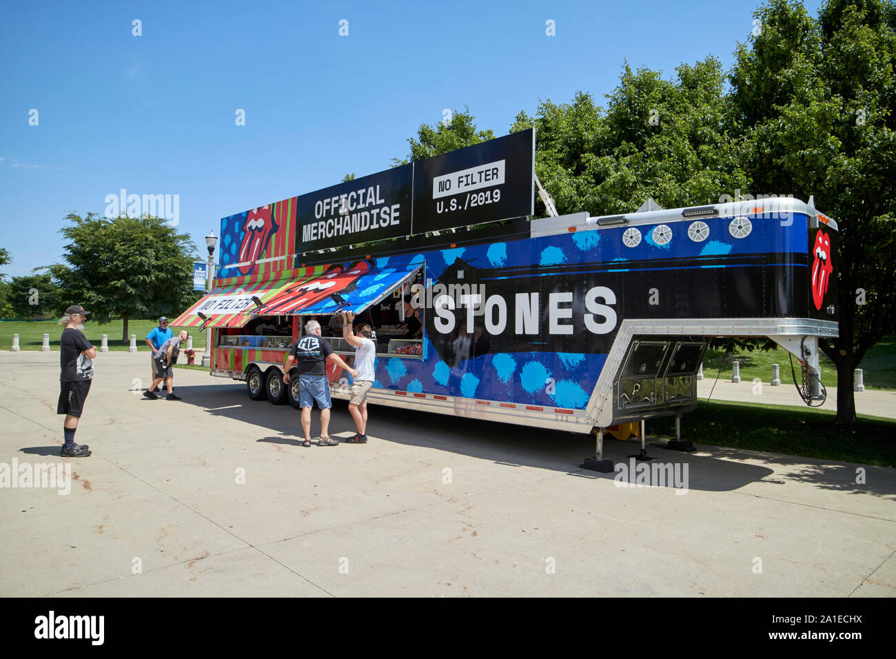 setting up official merchandise merch trailer at rolling stones concert chicago illinois united states of america Stock Photo