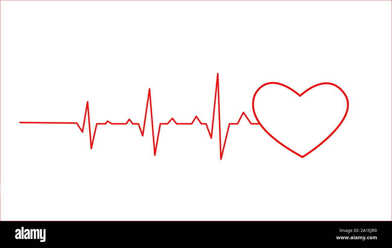 Heart pulse. Red and white background colors. Heartbeat lone ...