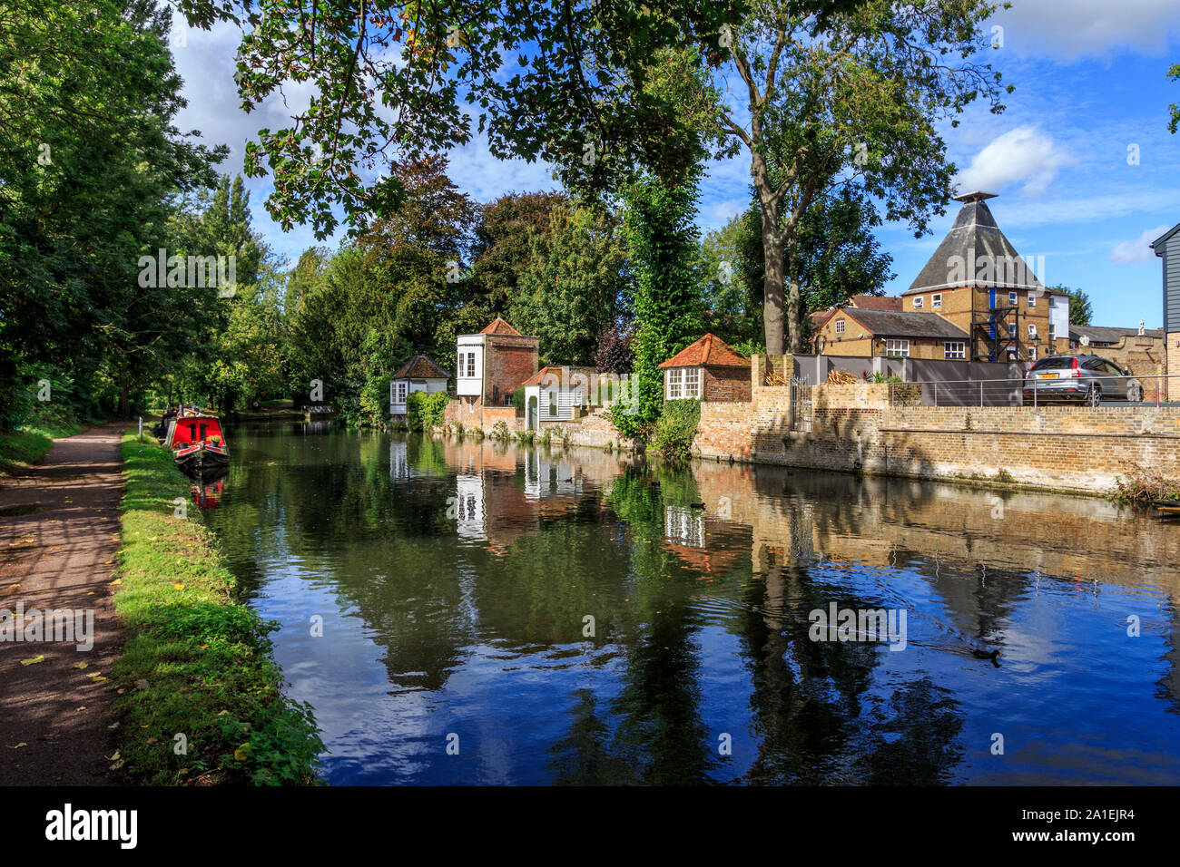ware town centre high street , river lea navigation, hertfordshire, home counties, southern england, uk, gb, eu Stock Photo