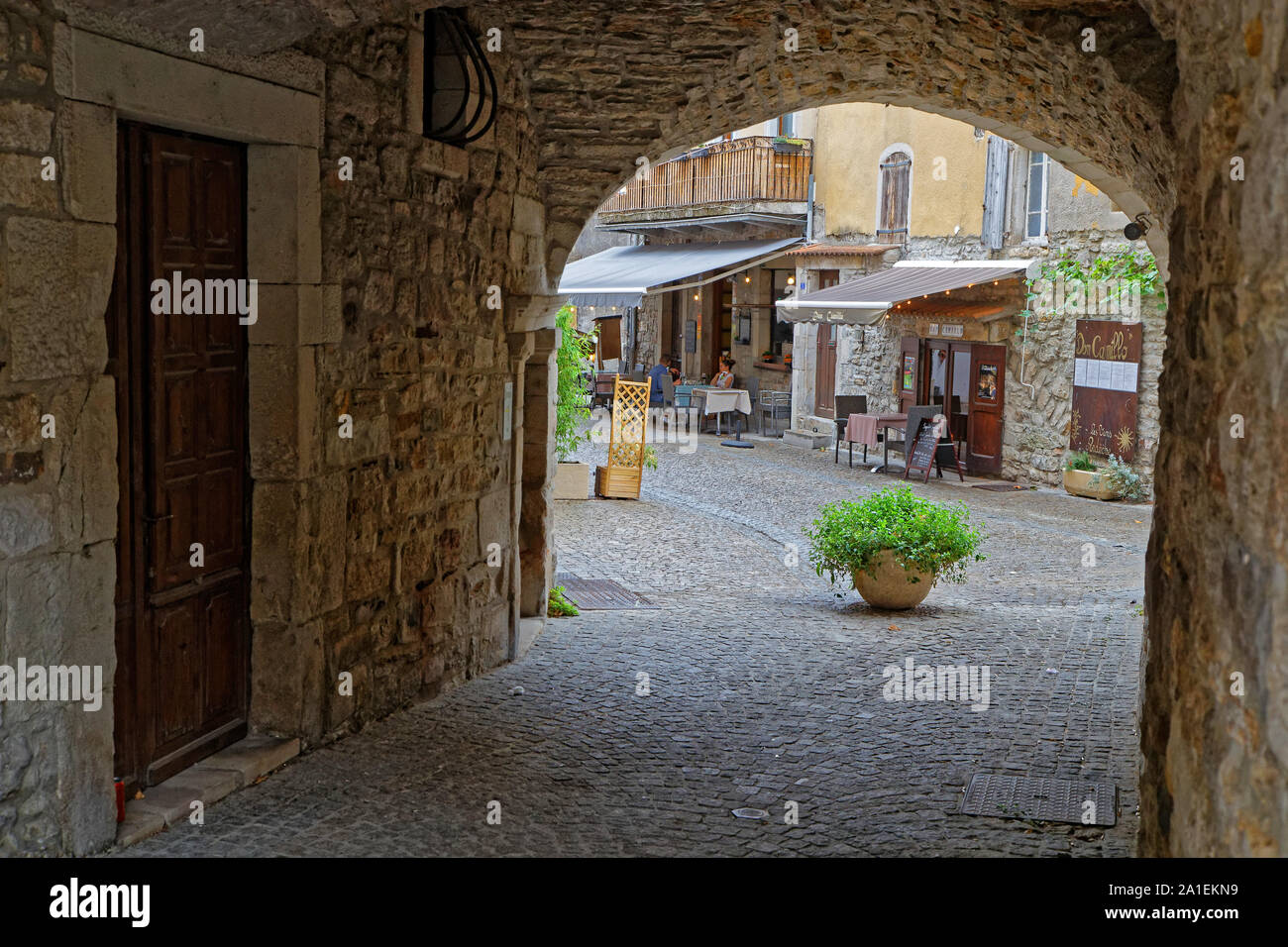 LES VANS, FRANCE, SEPTEMBER 21, 2019 : Les Vans, the principal settlement  in the south of the Ardeche, is a tourist haven in summer where many  activit Stock Photo - Alamy