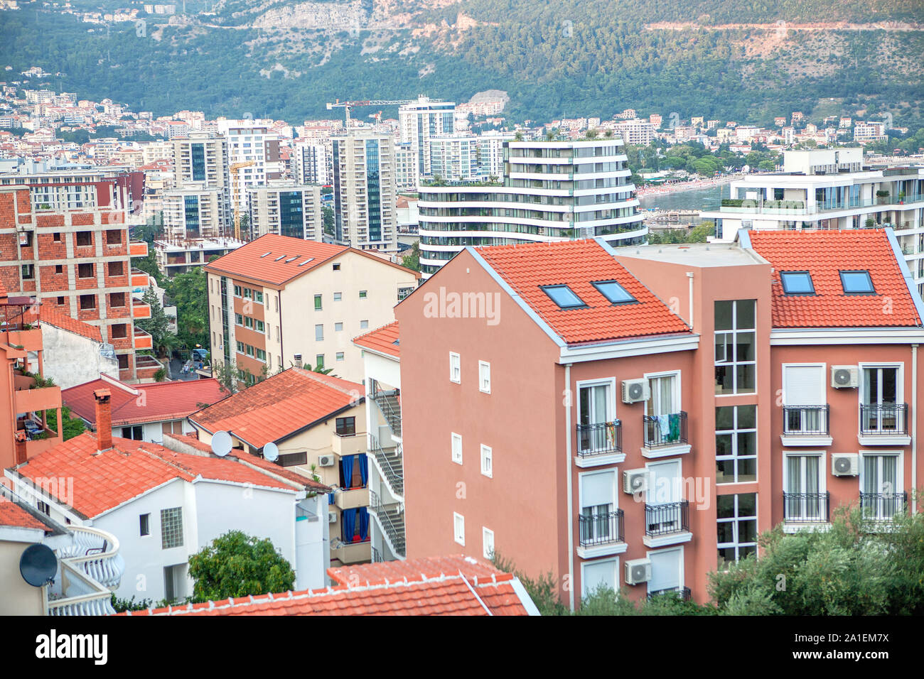 View Of Budva Town With Hotels In Montenegro Stock Photo Alamy