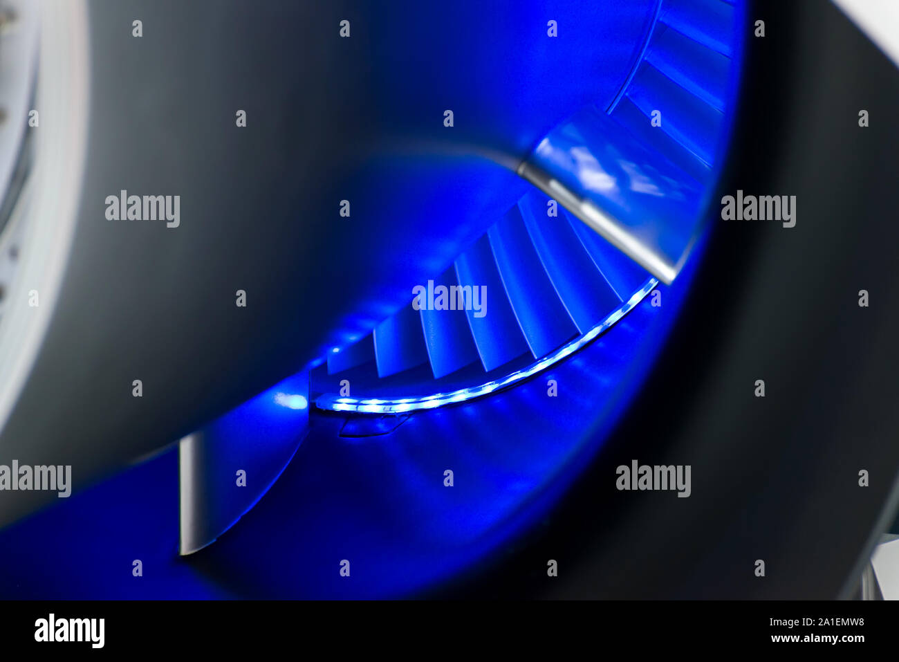 Turbo-jet engine of the plane on close up. Blue light Stock Photo - Alamy