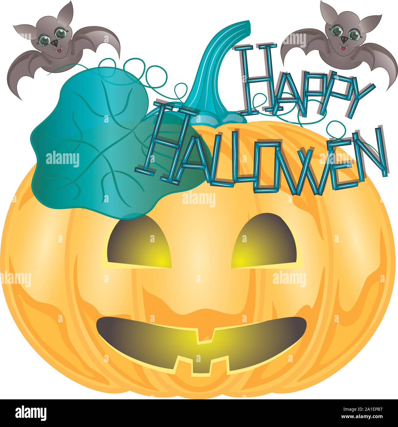 Happy hallowen pumpkin and bat cartoon vector illustration. happy ...