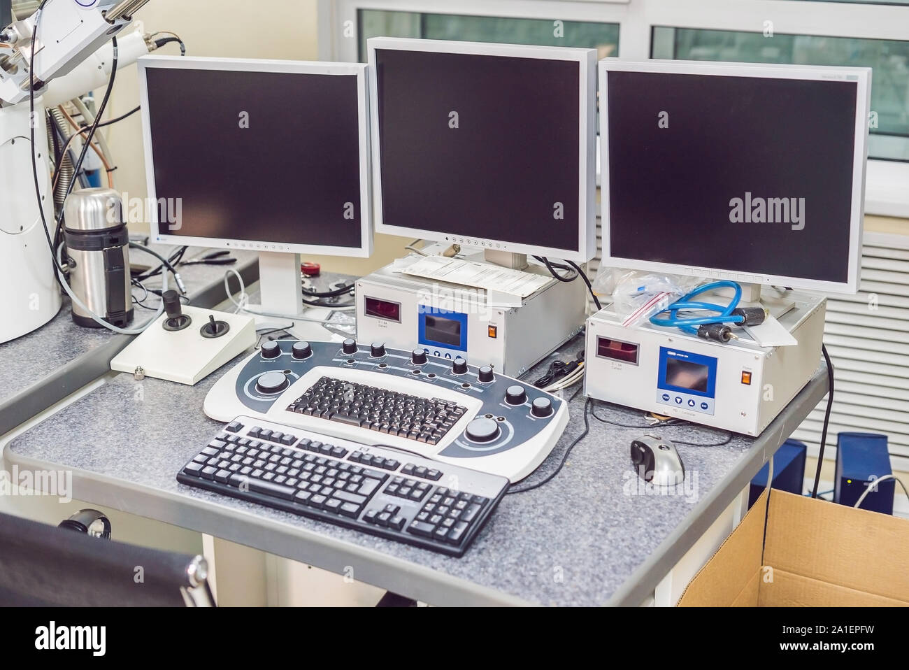 control panel of a Scanning electron microscope microscope in a ...