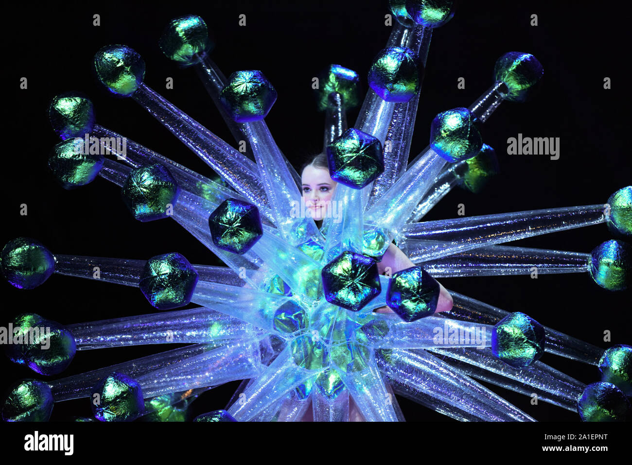 Wellington, New Zealand. 26th Sep, 2019. A model presents a creation during a show of the World of Wearable Art, an international design competition, in Wellington, New Zealand, Sept. 26, 2019. Credit: Guo Lei/Xinhua/Alamy Live News Stock Photo