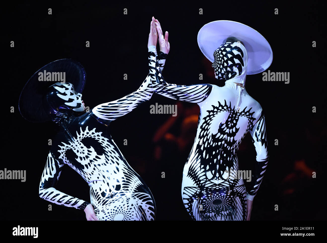 Wellington, New Zealand. 26th Sep, 2019. Models present creations during a show of the World of Wearable Art, an international design competition, in Wellington, New Zealand, Sept. 26, 2019. Credit: Guo Lei/Xinhua/Alamy Live News Stock Photo