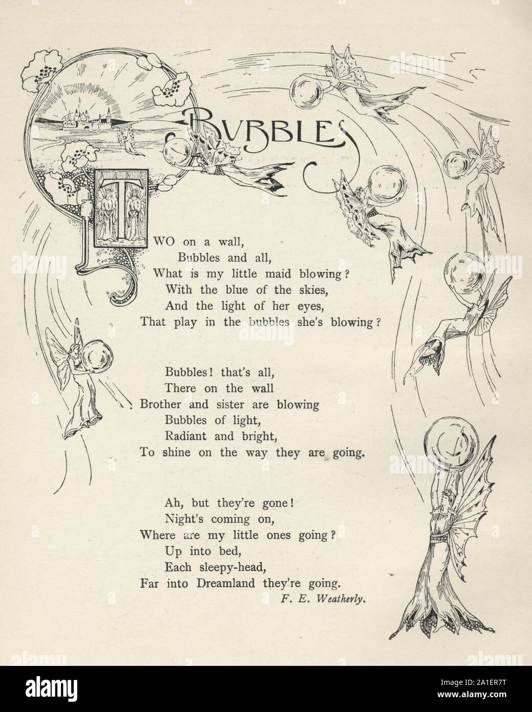 Victorian children poem, Bubbles, fairies by Frederic Weatherly. (F E Weatherly) Stock Photo