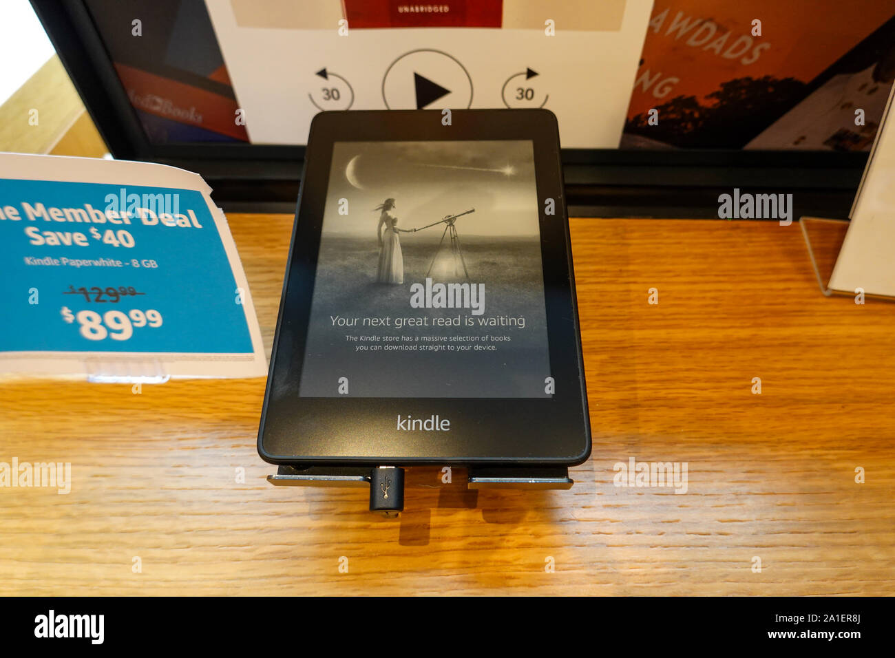 Seattle, WA/USA-6/15/19: An Amazon Kindle Paperwhite device on sale at an  Amazon Book Store Stock Photo - Alamy