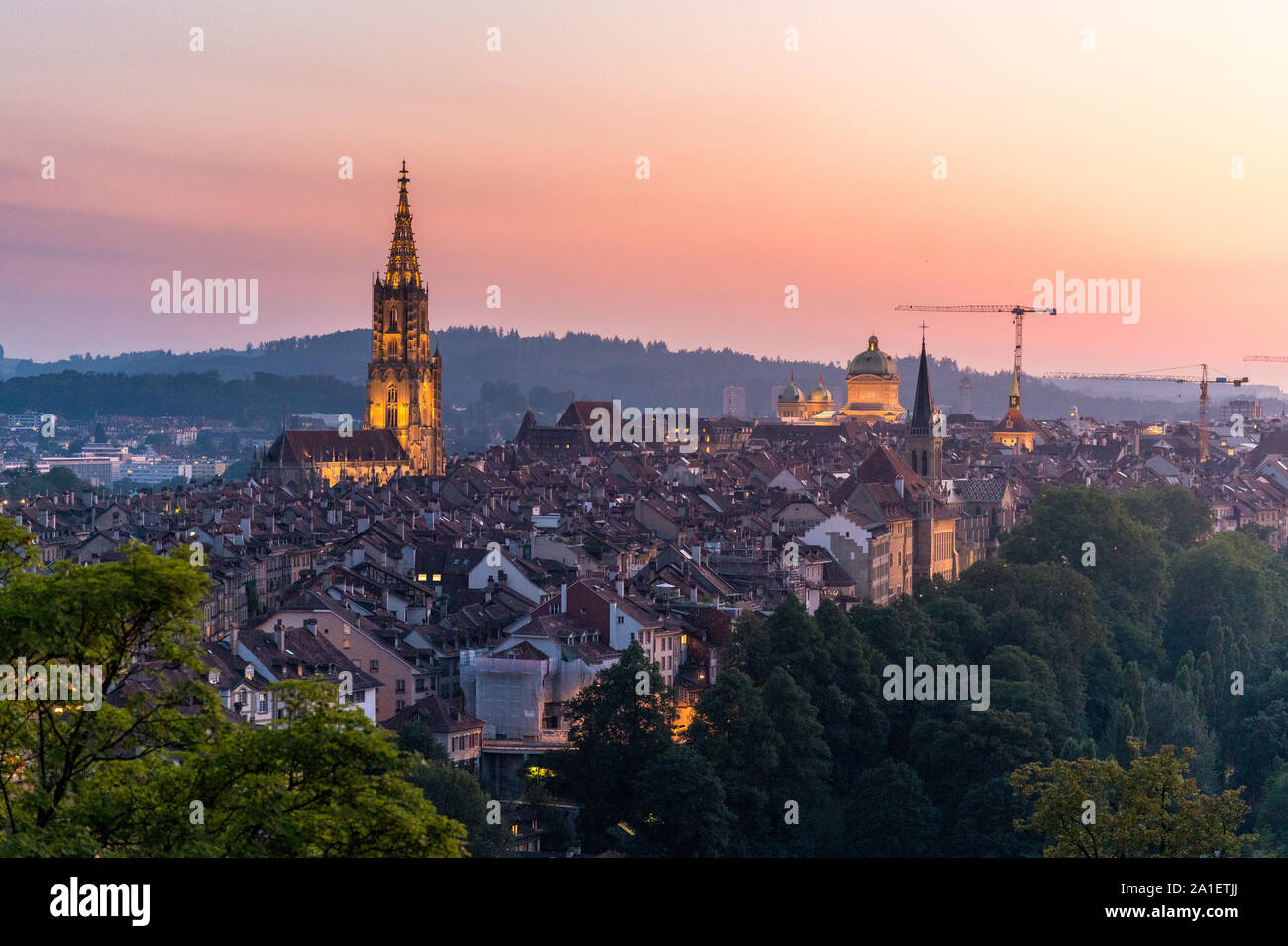 sunset over the historic city of Bern, Switzerland Stock Photo