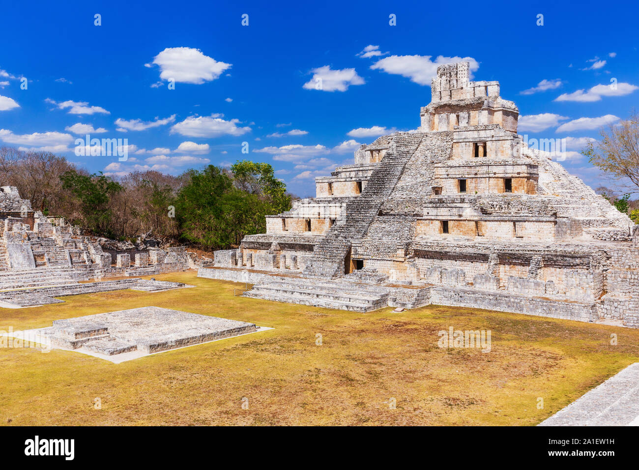 Campeche, Mexico. Edzna Mayan City. The Pyramid of the Five Floors. Stock Photo