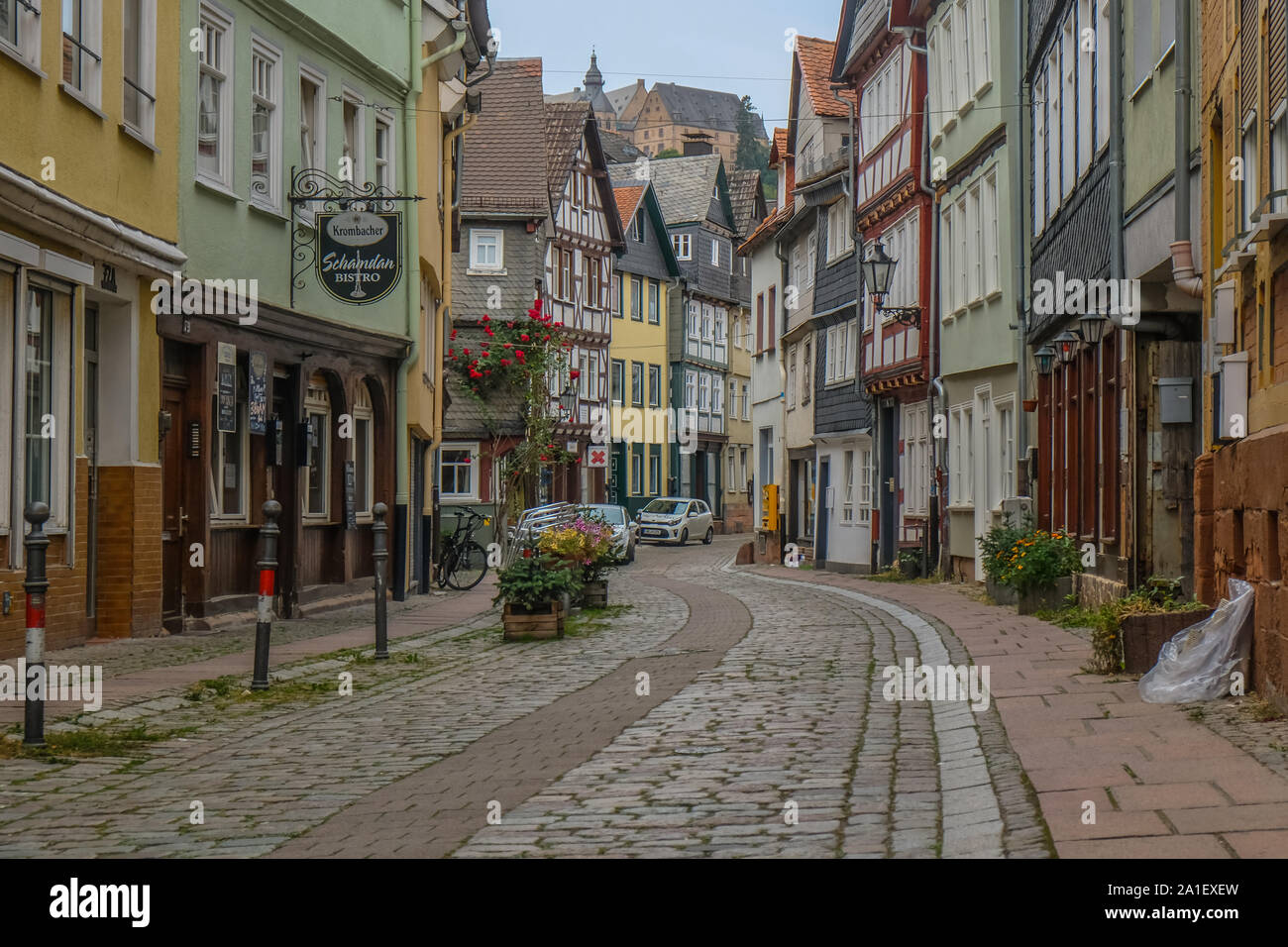 Historic City Center of Marburg at the river Lahn, Hesse, Germany with traditional houses Stock Photo