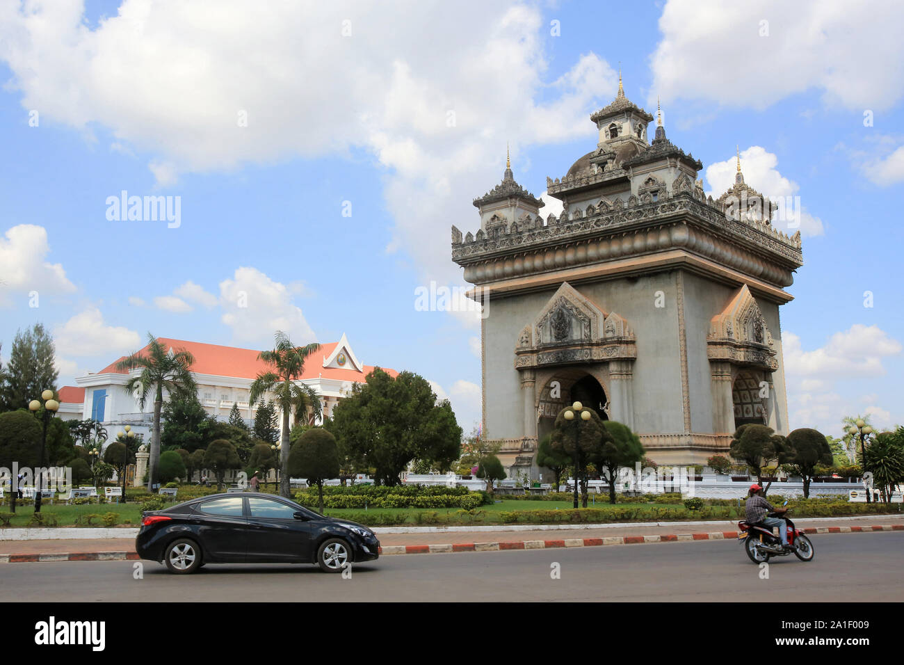 Patuxai. Lan Xang Avenue. 1957-1968. Vientiane / The Patuxai (Victory Gate) on Lan Xang Avenue. 1957-1968. Vientiane. Laos. Stock Photo