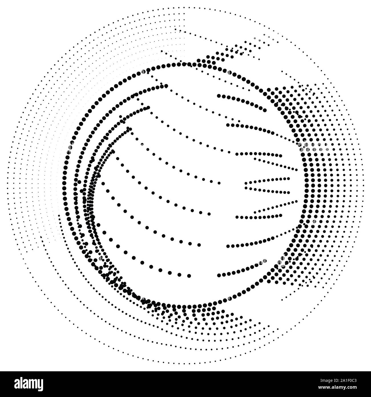 Radial element with random dots, circles, rings as particles. Diffusion ...
