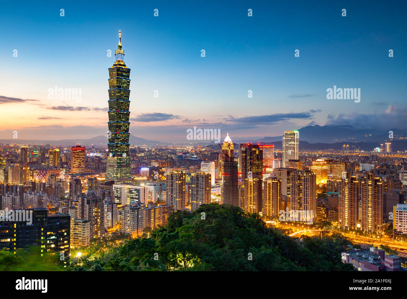 City of Taipei at night, Taiwan Stock Photo