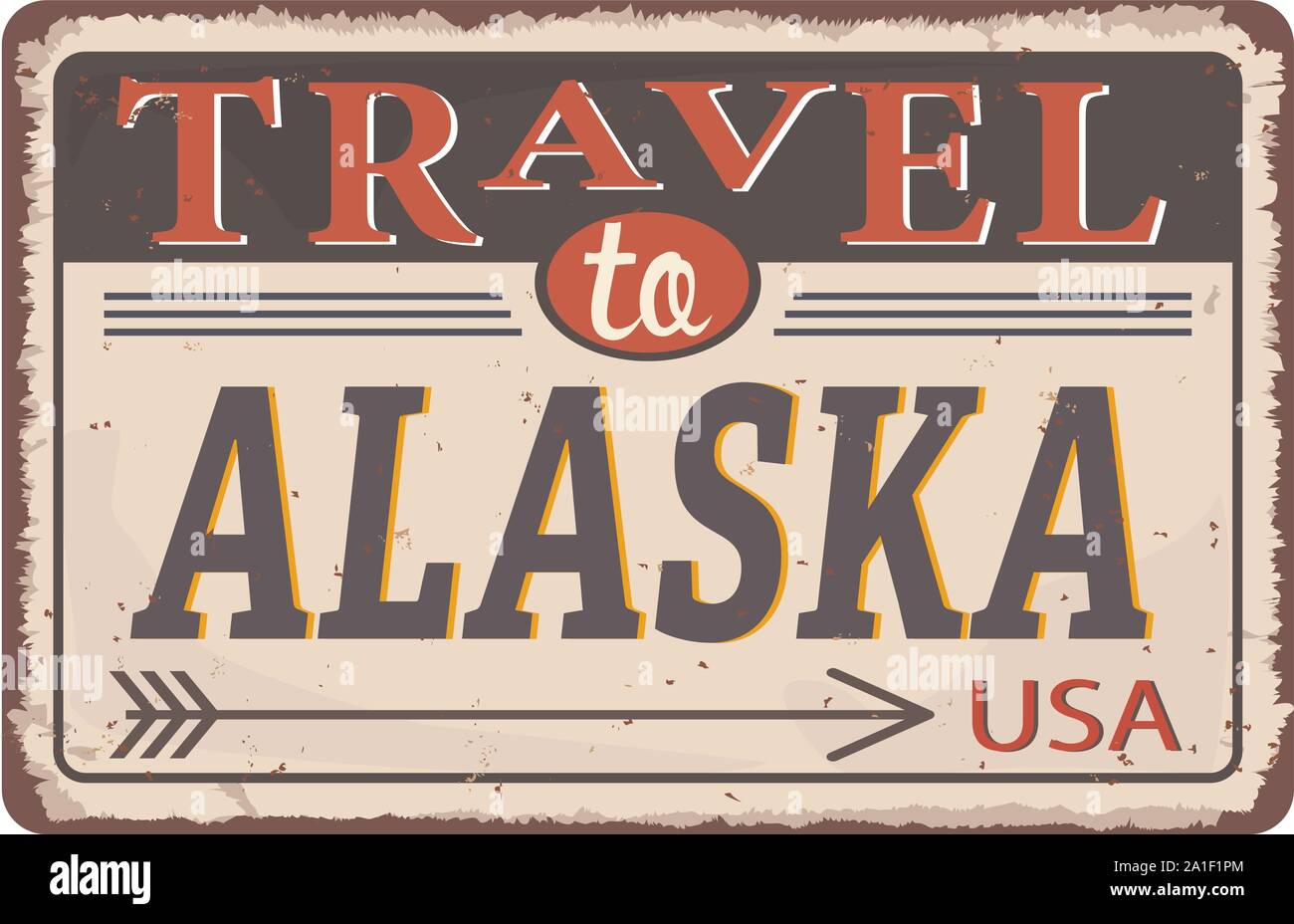 Vintage tin sign with US Travel to Alaska Retro souvenir Stock Vector