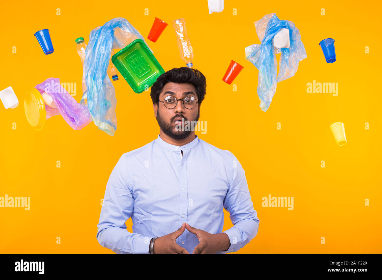 Problem of trash, plastic recycling, pollution and environmental ...