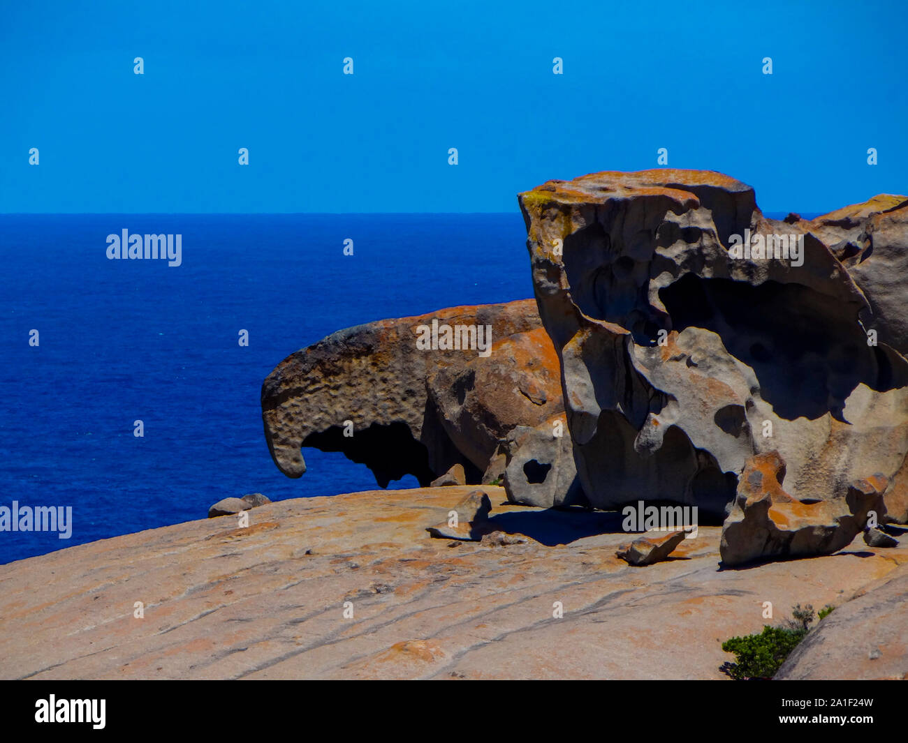A formation of remarkable rocks with blue sky and the sea in the ...