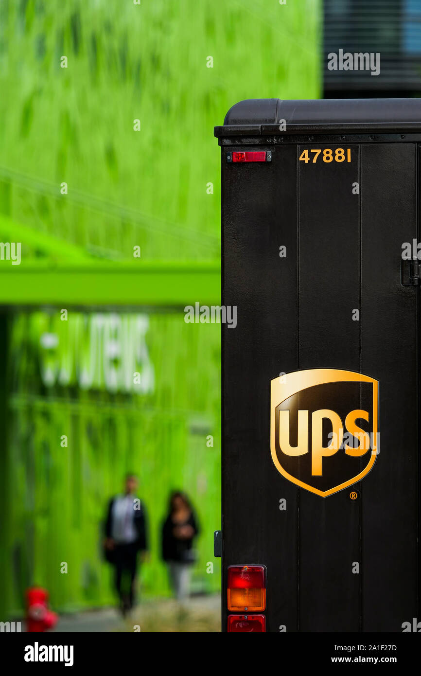 UPS parcel delivery truck, Confluence district, Lyon, France Stock
