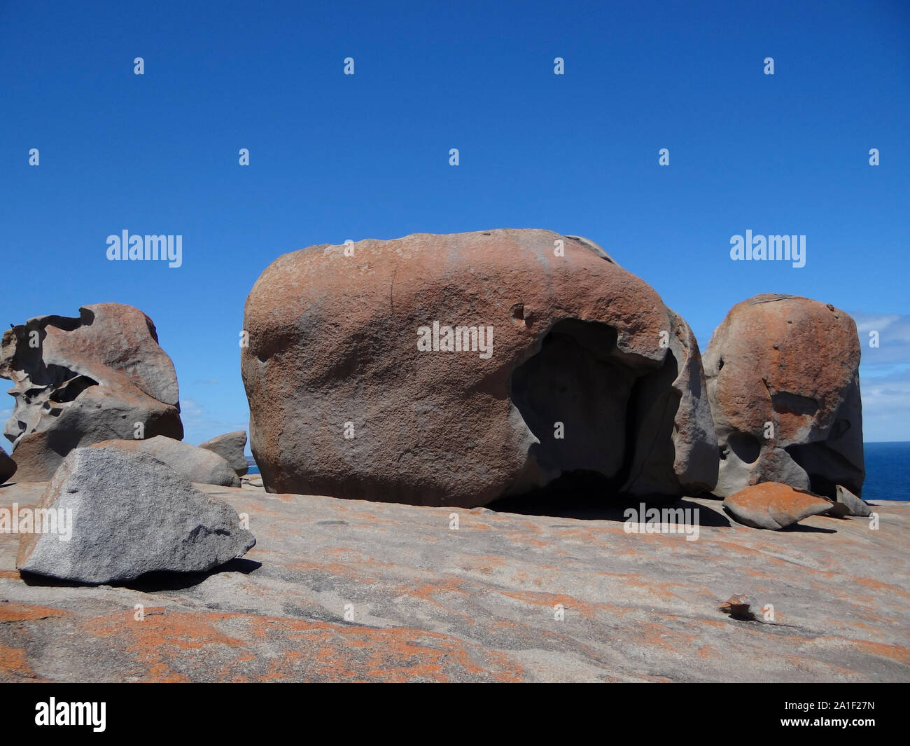 A formation of remarkable rocks with blue sky and the sea in the ...