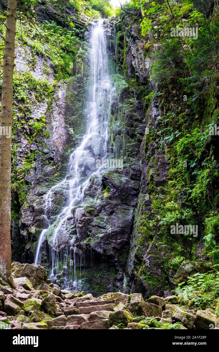 Germany, Amazing beautiful natural waterfall called burgbachwasserfall of river burgbach in black forest nature landscape, a magical place Stock Photo