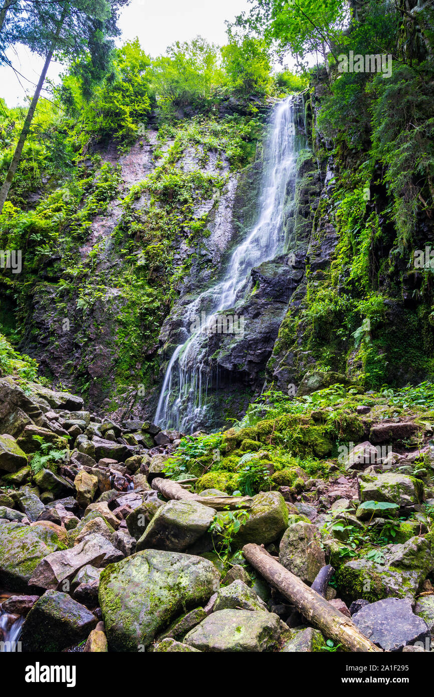 Germany, Famous untouched waterfall burgbachwasserfall of river burgbach in black forest nature landscape holiday region popular for tourism Stock Photo