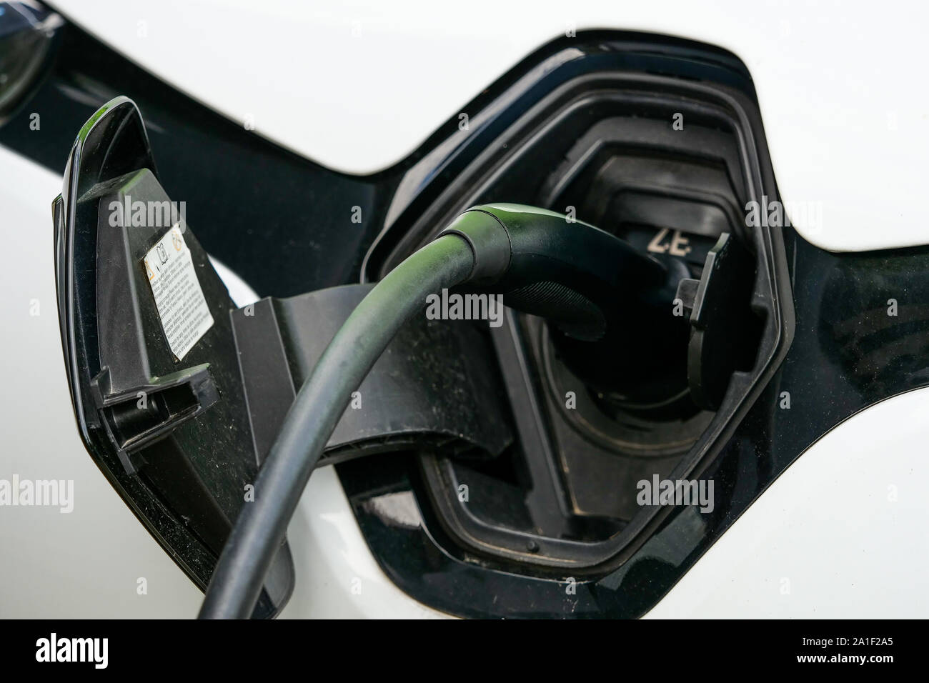 Electric charging station, Confluence district, Lyon, France Stock