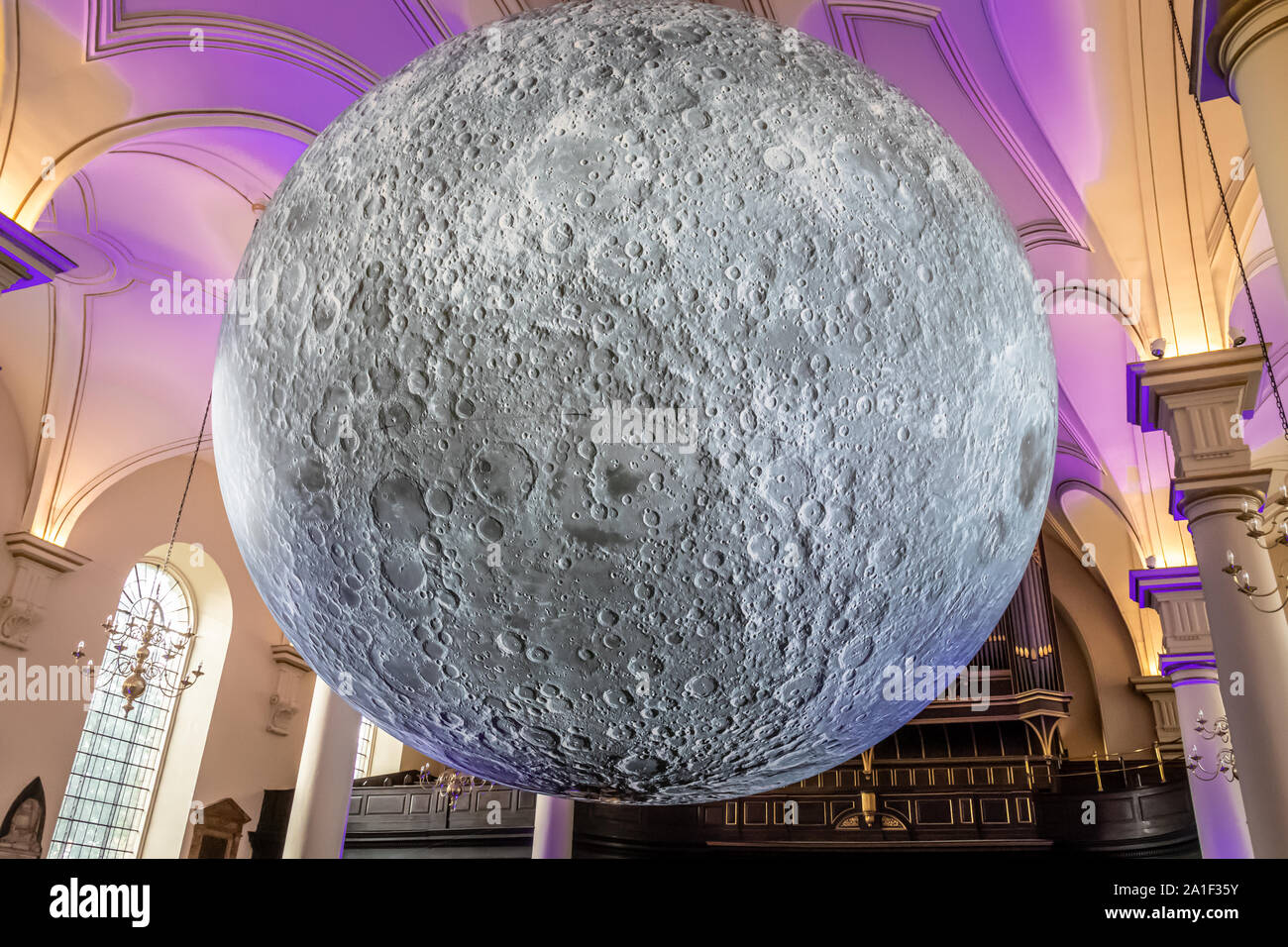 Museum of the Moon A Touring Artwork  Created by UK Artist Luke Jerram and Exhibited at Derby City Cathedral UK 2019 Stock Photo