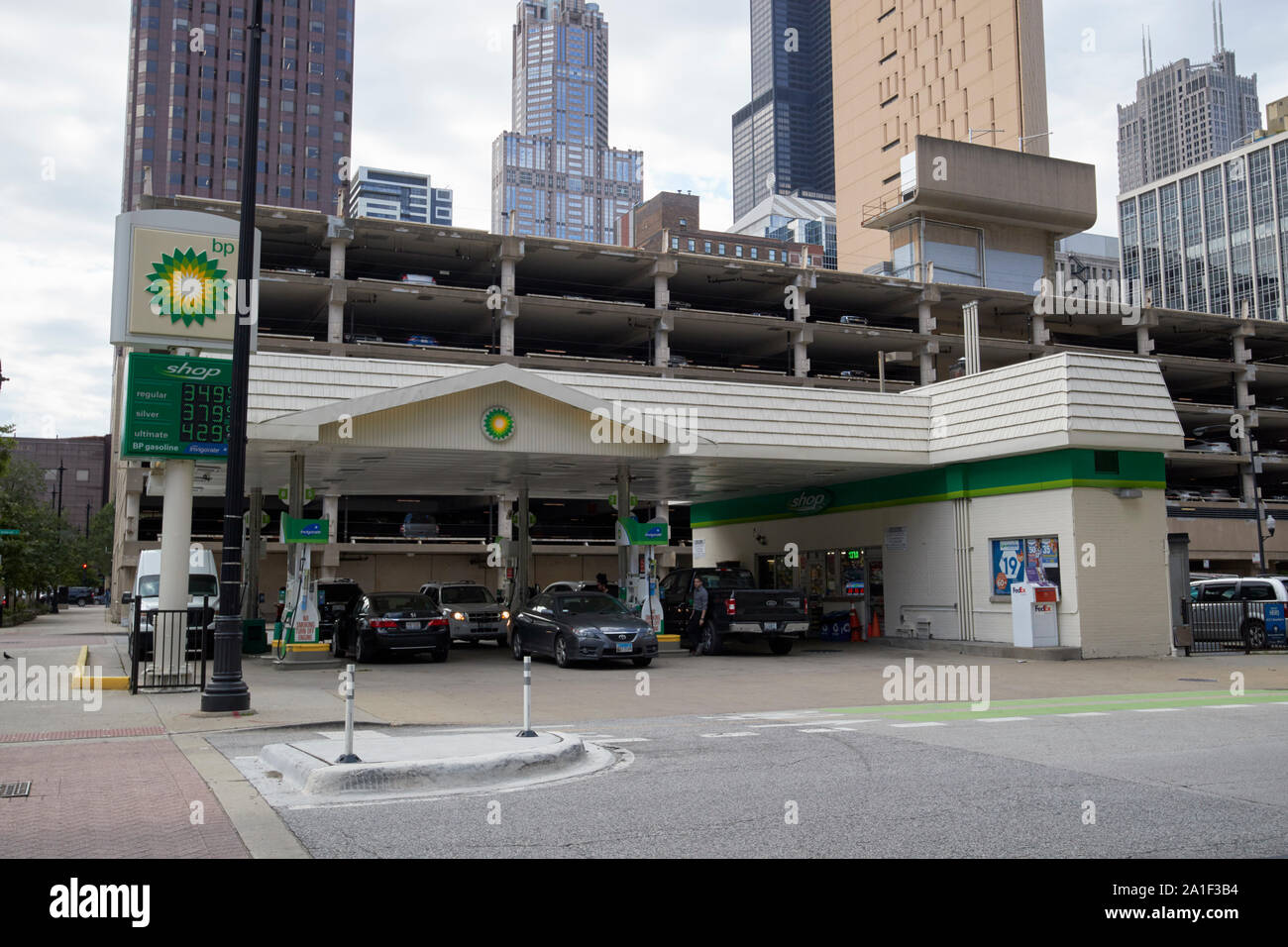 BP gas station in the loop downtown chicago illinois united states of