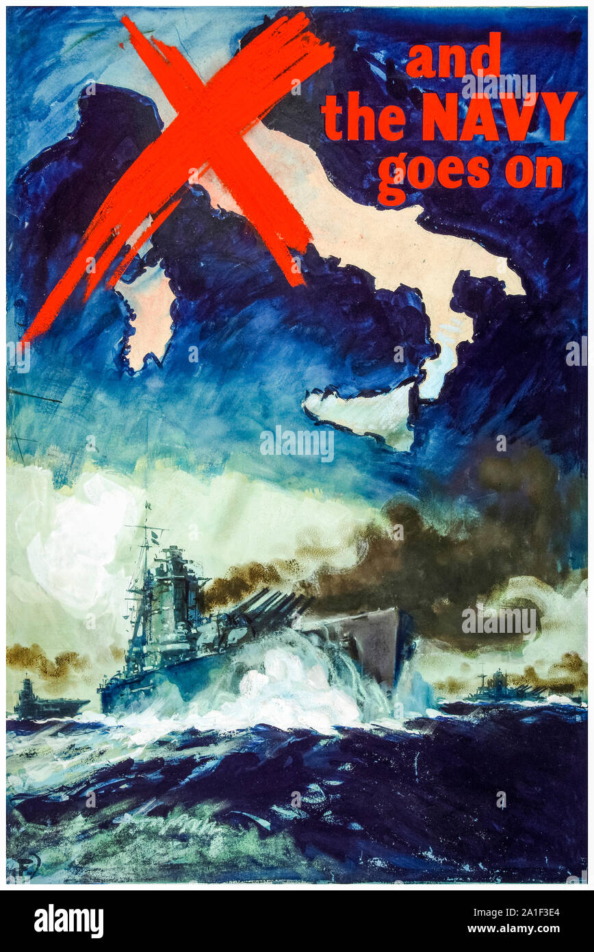 British, WW2, War Effort, And the Navy goes on, propaganda poster, 1939-1946 Stock Photo