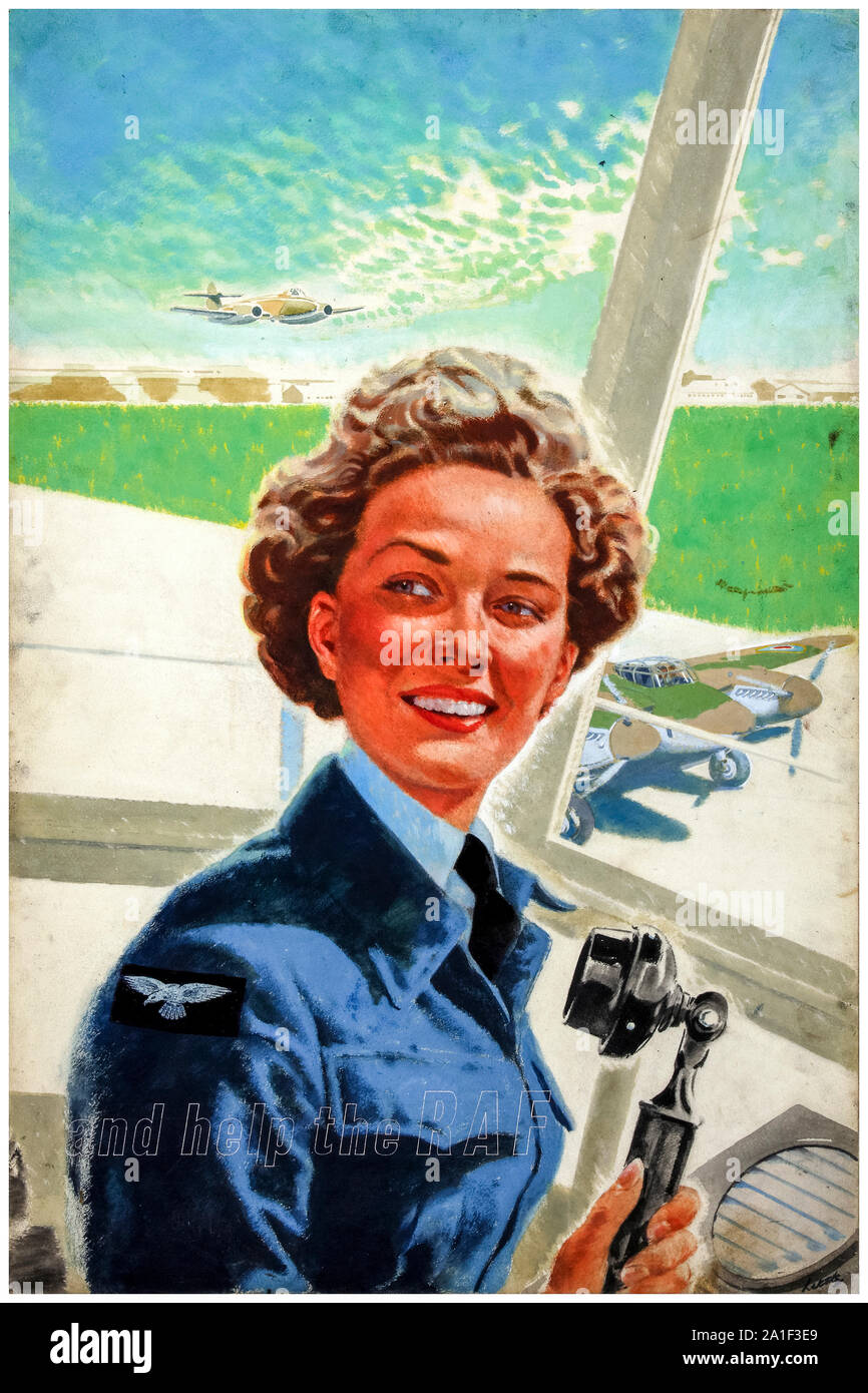 British, WW2, Forces Recruitment poster, W.A.A.F. - And help the R.A.F., poster, 1939-1946 Stock Photo