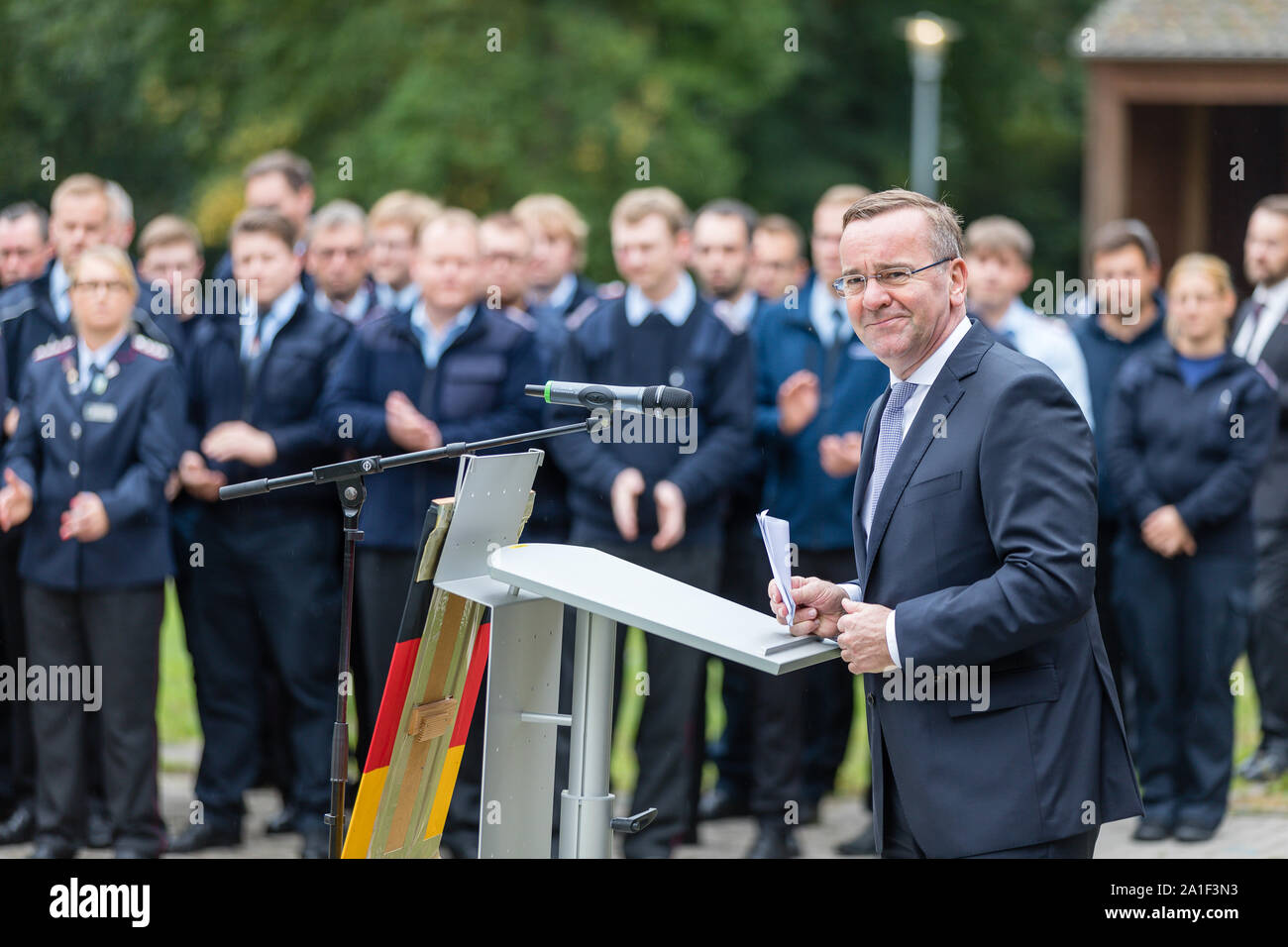 Rastede, Germany. 26th Sep, 2019. Boris Pistorius (SPD), Interior Minister of Lower Saxony, speaks at the Academy for Fire and Disaster Protection. Pistorius presented the activity report of the fire brigade of Lower Saxony for the year 2018. Credit: Martin Remmers/dpa/Alamy Live News Stock Photo