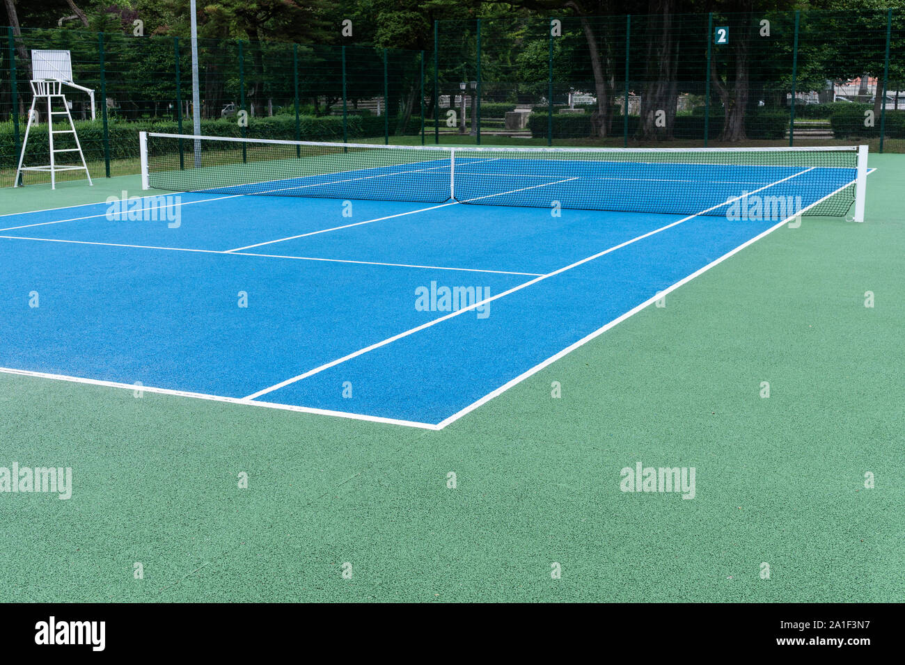 Blue Tennis court on Outdoor. Sports background. Copy space Stock Photo