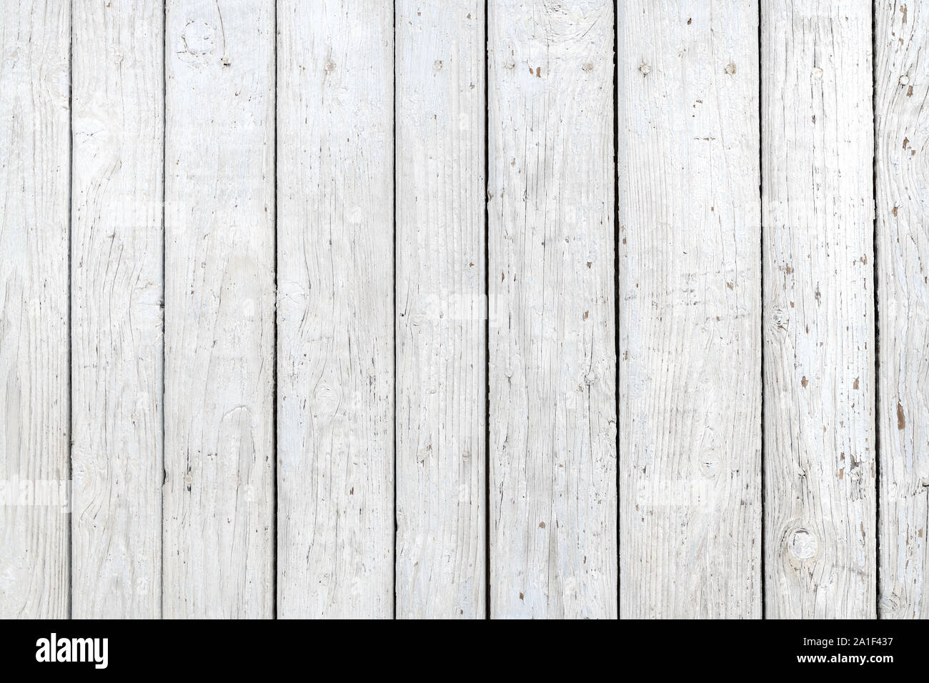 White wood planks background, detailed texture of worn wooden surface Stock Photo