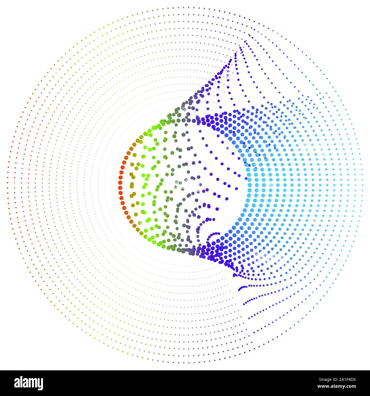 Radial element with random dots, circles, rings as particles. Diffusion ...