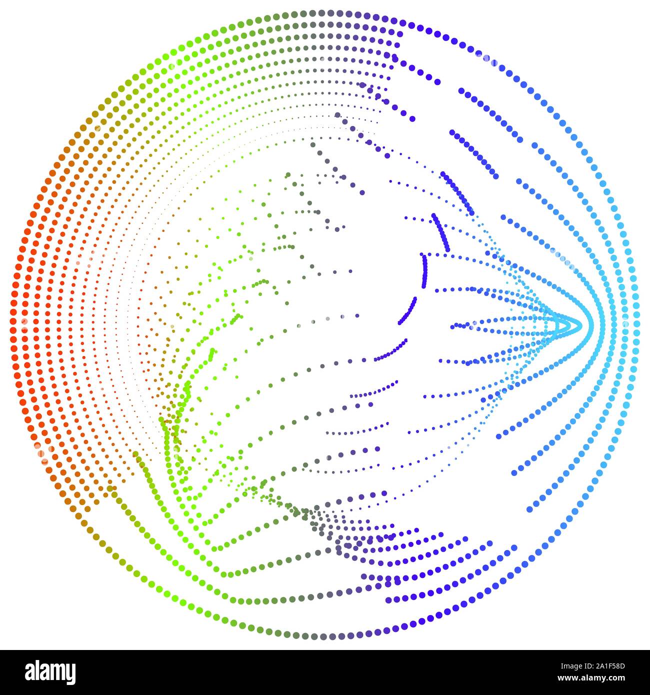Radial element with random dots, circles, rings as particles. Diffusion ...
