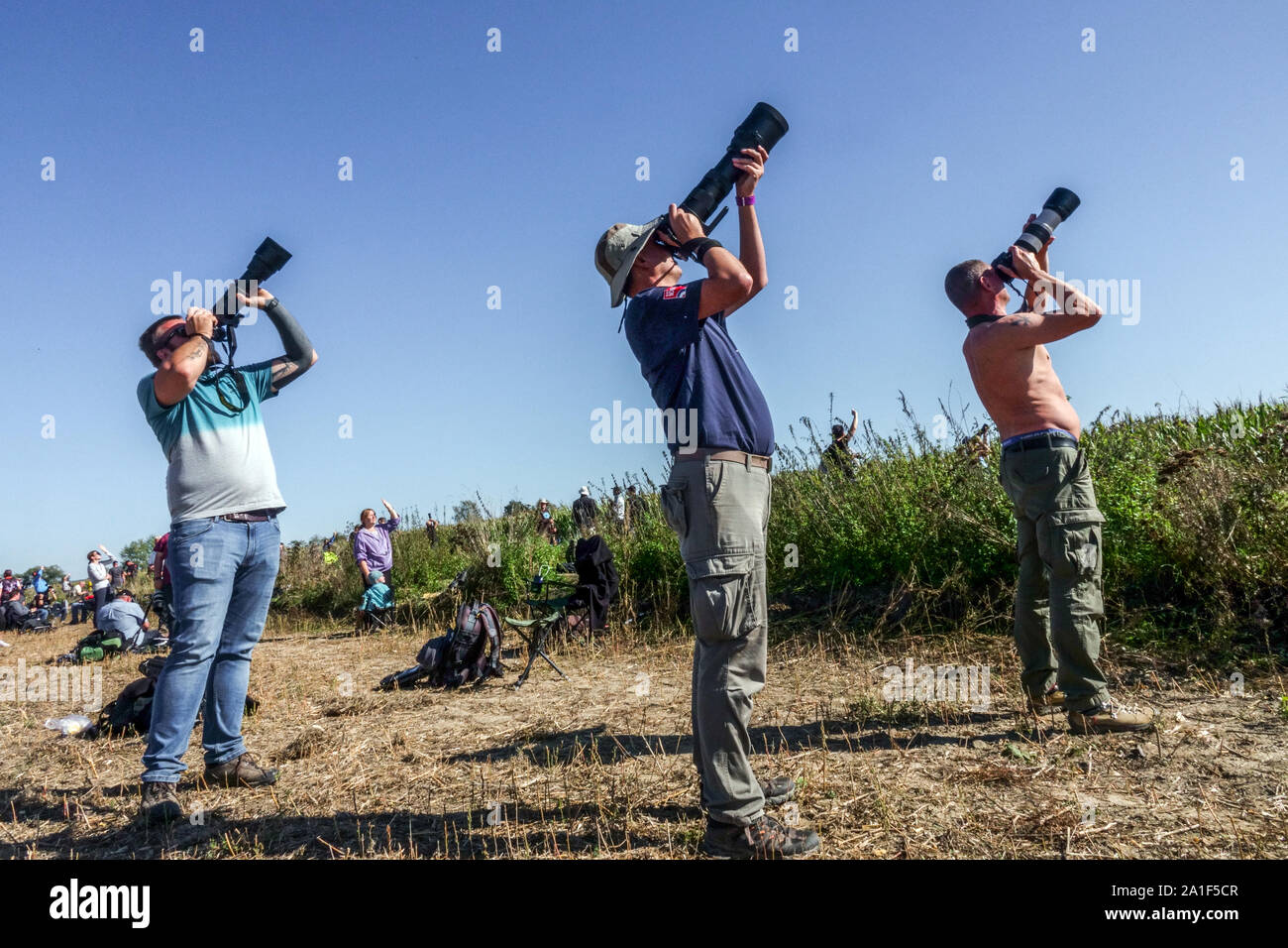 Plane spotters, photographers on the airshow Stock Photo