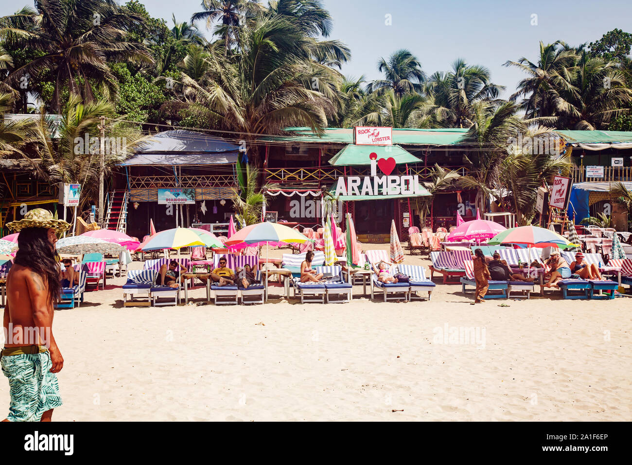 Arambol, Goa in India, February 9, 2019 Rock Lobster restaurant on the