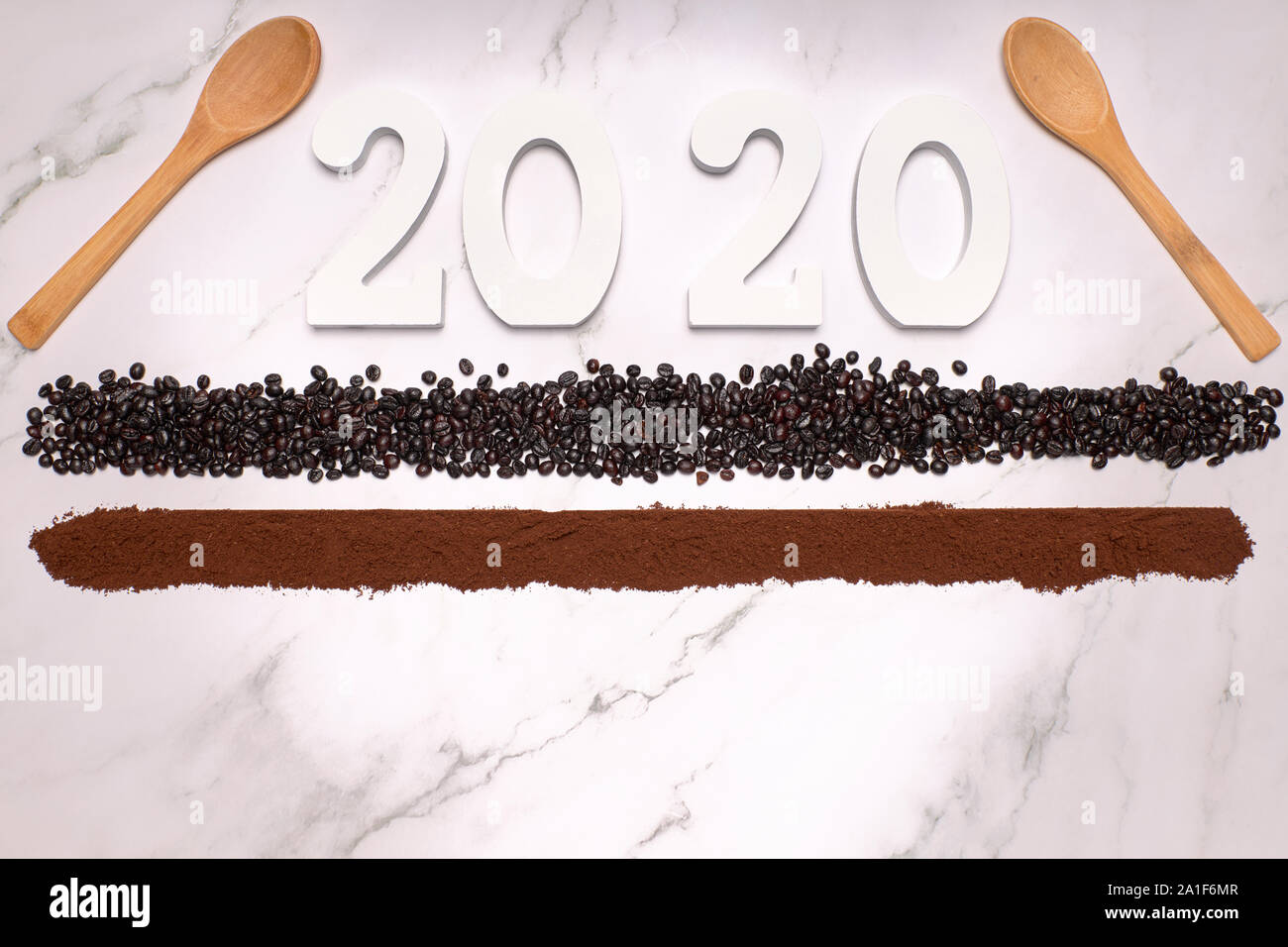 Happy New Year 2020 Symbol From Number 2020 On White Marble